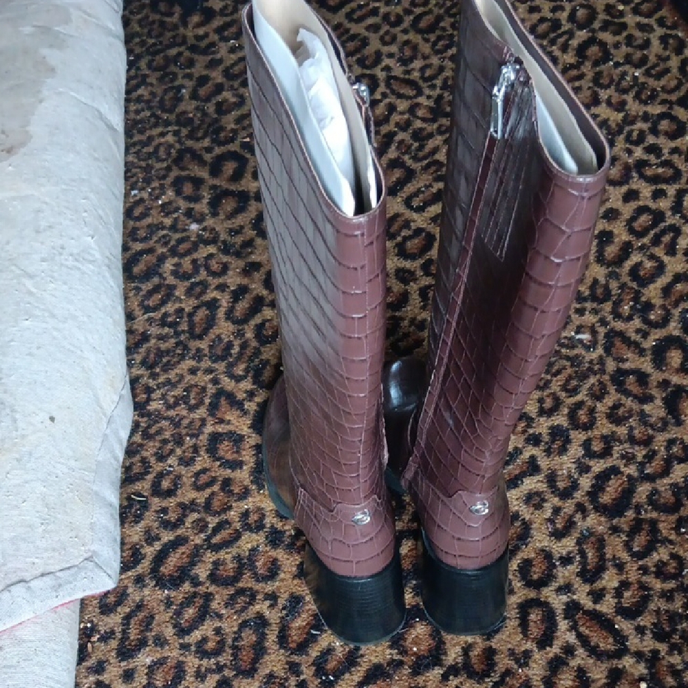 Coach Dark Brown Croc-Embossed Heeled Boots - Picture 3 of 8